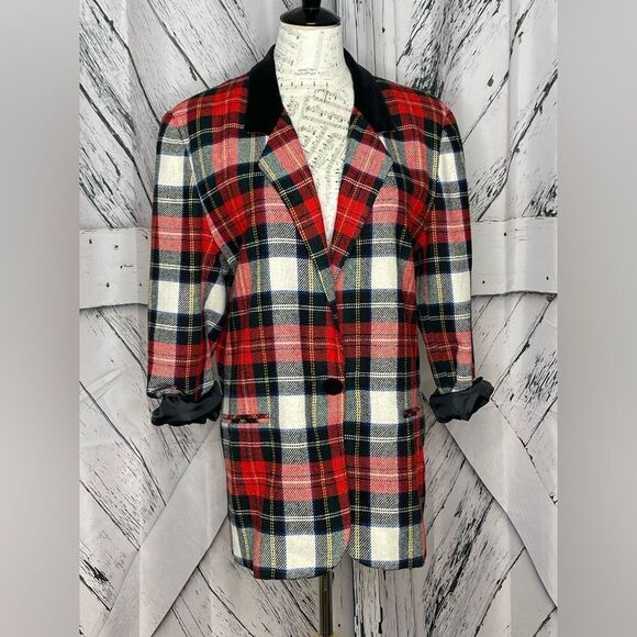 Vintage 90’s Fundamental Things Tartan Plaid Blazer 12P - Picture 2 of 7